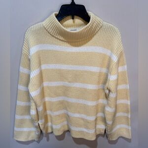 Moussy mock neck sweater cotton blend yellow white striped OS‎